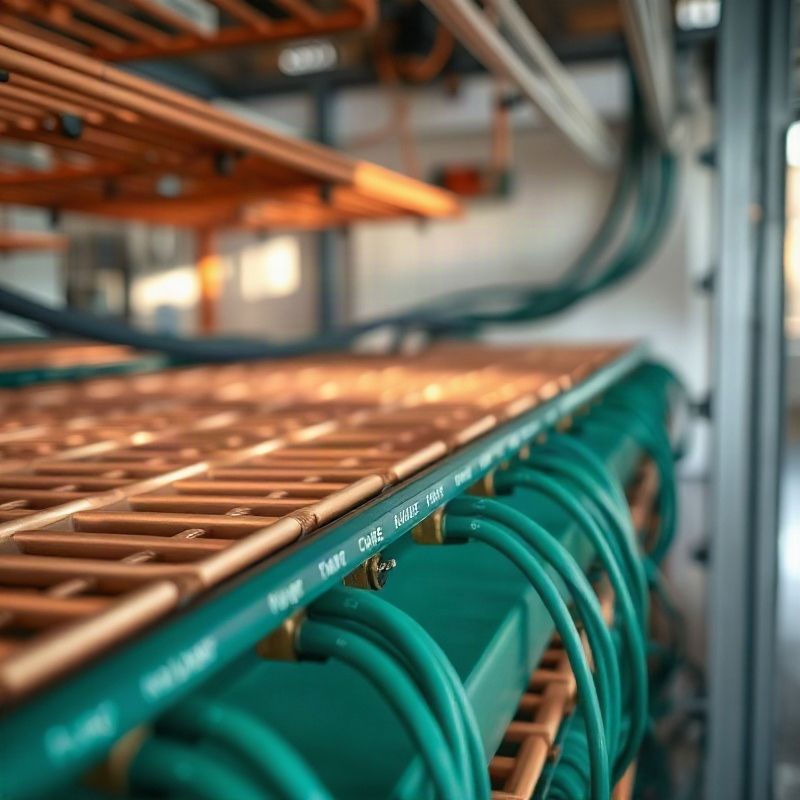 Bandejas de cable de cobre organizadas en una instalación comercial